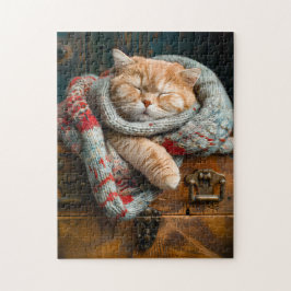 Puzzle Gato acogedor durmiendo en una caja de madera