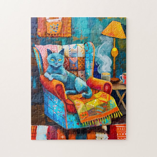 Puzzle Gato Acogedor en Butaca (Vertical)