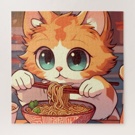 Puzzle Gato Adorable comiendo Ramen