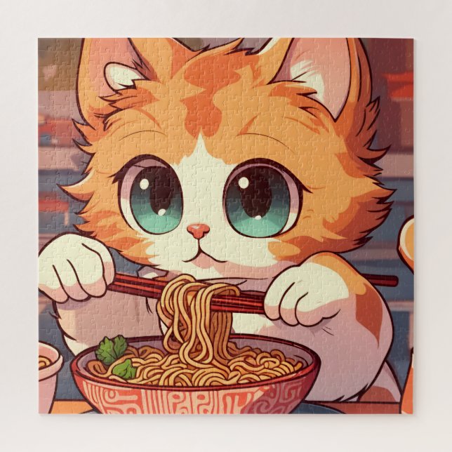Puzzle Gato Adorable comiendo Ramen (Vertical)