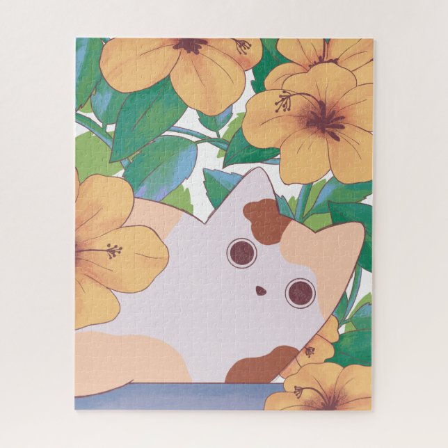 Puzzle Gato Adorable con Flores (Vertical)