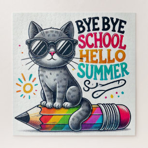 Puzzle Gato Adorable en Ilustración de Lápiz que Celebra 