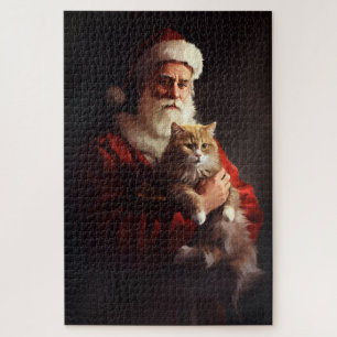 Puzzle Gato Angora Turco Santa Claus Navideño Festivo