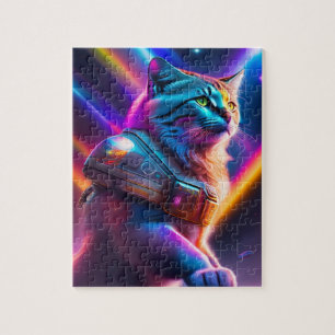 Puzzle Gato astronauta futurista de ciencia ficción neón