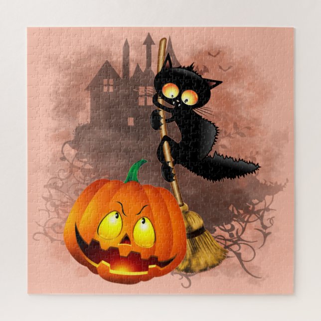 Puzzle Gato asustado por un personaje de Halloween divert (Vertical)