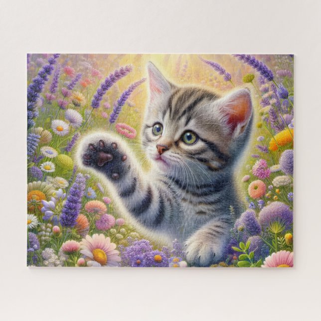Puzzle Gato Atigrado Con Flores (Horizontal)
