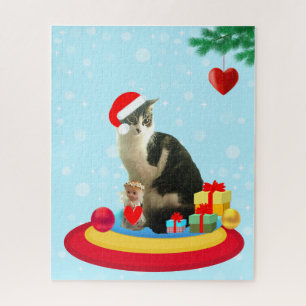 Puzzle gato atigrado de Navidad y ángel