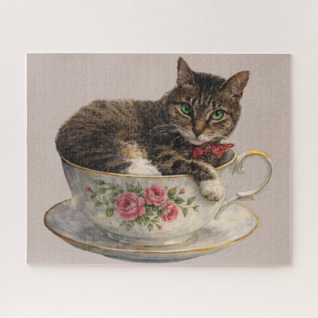Puzzle Gato atigrado en una taza de té (Horizontal)