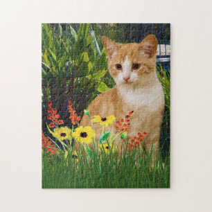 Puzzle Gato atigrado naranja en jardín de flores Amantes