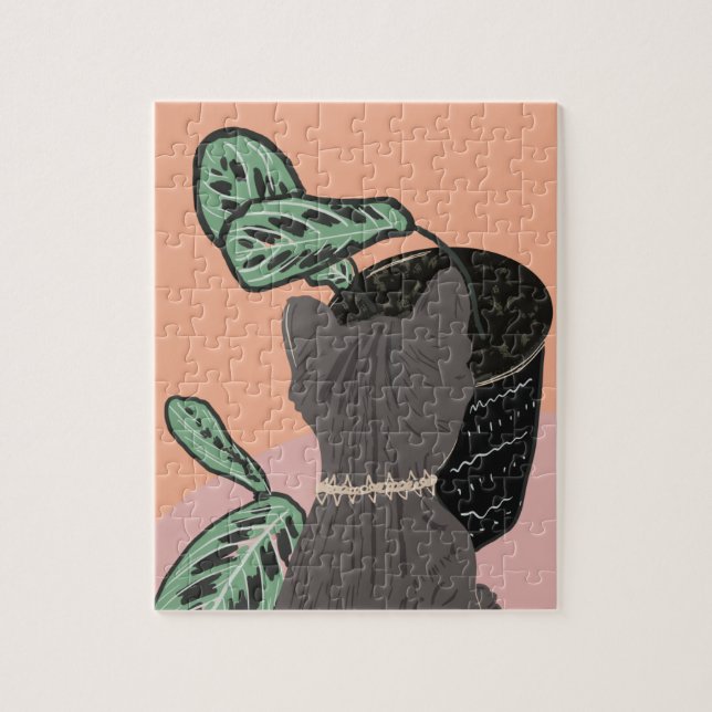 Puzzle Gato Atigrado Plantas Grises Gracias  (Vertical)