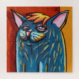 Puzzle Gato azul feliz lindo digital al pastel al óleo