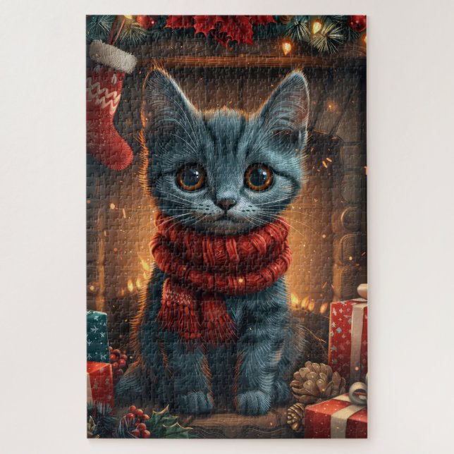 Puzzle Gato azul oriental con chimenea de regalo para Nav (Vertical)