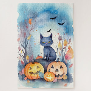Puzzle Gato azul oriental de Halloween con calabazas ater