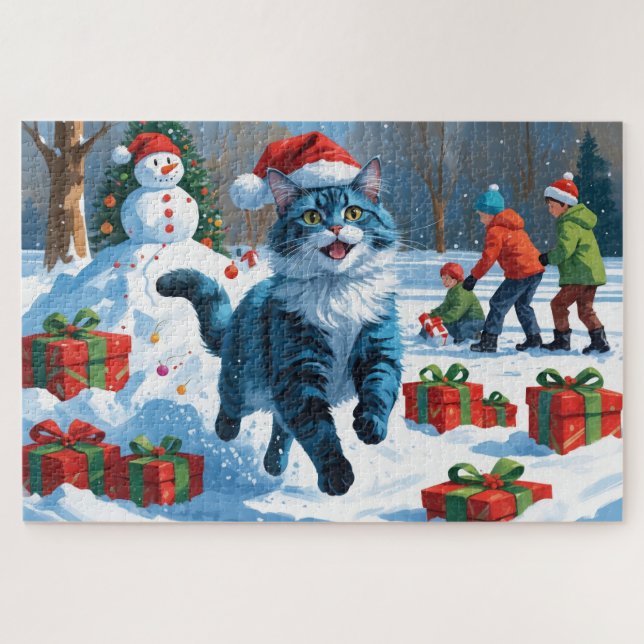 Puzzle Gato azul oriental sentado en Gorra de Navidades d (Horizontal)