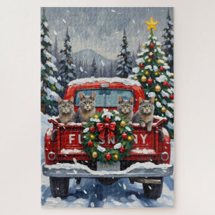Puzzle Gato Azul Ruso Navidad Camión Rojo Fiesta