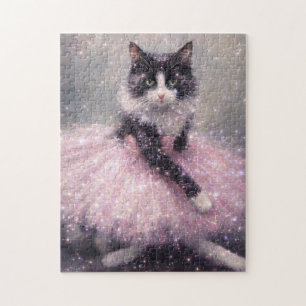 Puzzle Gato Bailarina Brillante en Tutú Rosa
