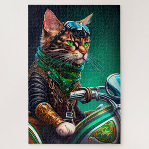 Puzzle Gato Bengal conduciendo bicicleta Día de San Patri