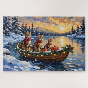 Puzzle Gato Bengal Navidad Barco Fiesta