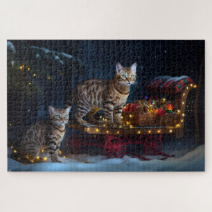 Puzzle Gato Bengal Paseo en Trineo Nevado Decoración de N