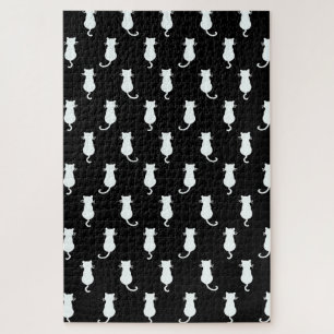 Puzzle Gato blanco aislado en patrón de punto de polka ne