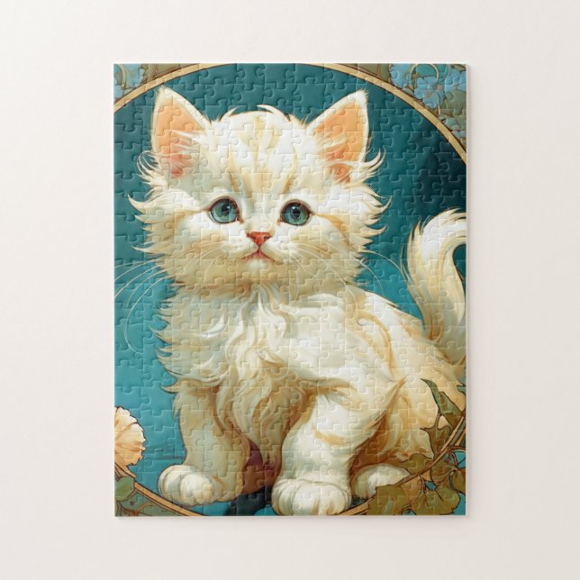 Puzzle Gato blanco Alphonse Mucha Art Nouveau (Vertical)