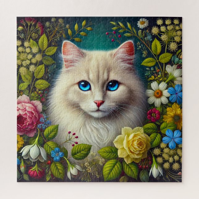 Puzzle Gato Blanco Con Ojos Azules (Vertical)
