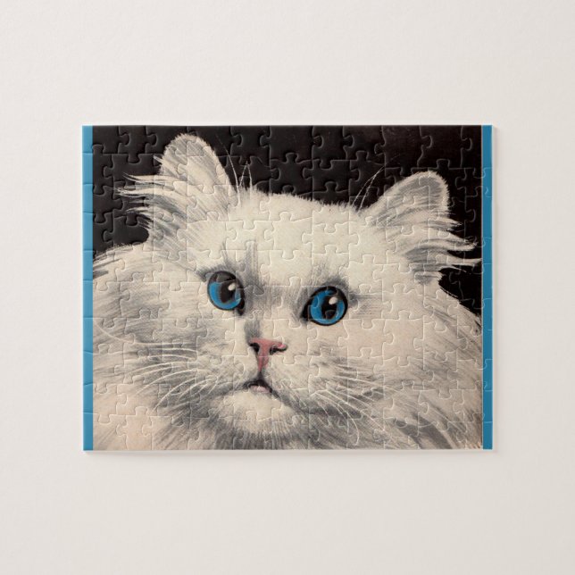 Puzzle gato blanco con ojos azules (Horizontal)