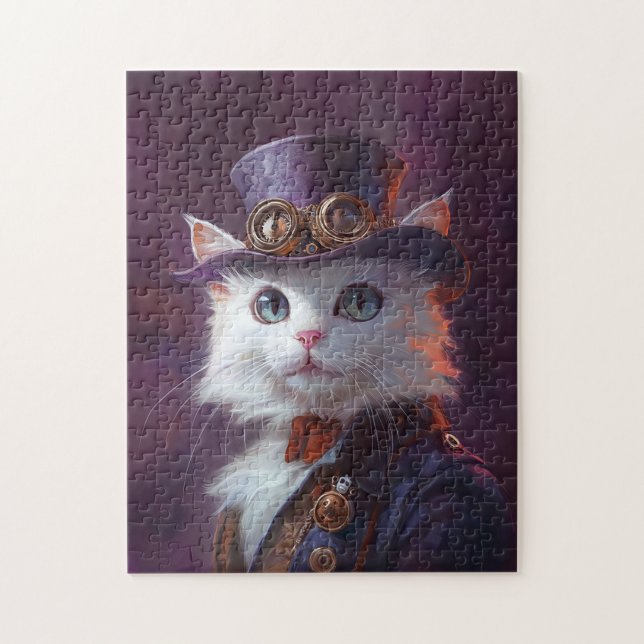 Puzzle Gato blanco con traje de Steampunk (Vertical)