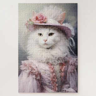 Puzzle Gato blanco con un conjunto rosa