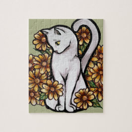 Puzzle Gato blanco Daisy Flores Gatos