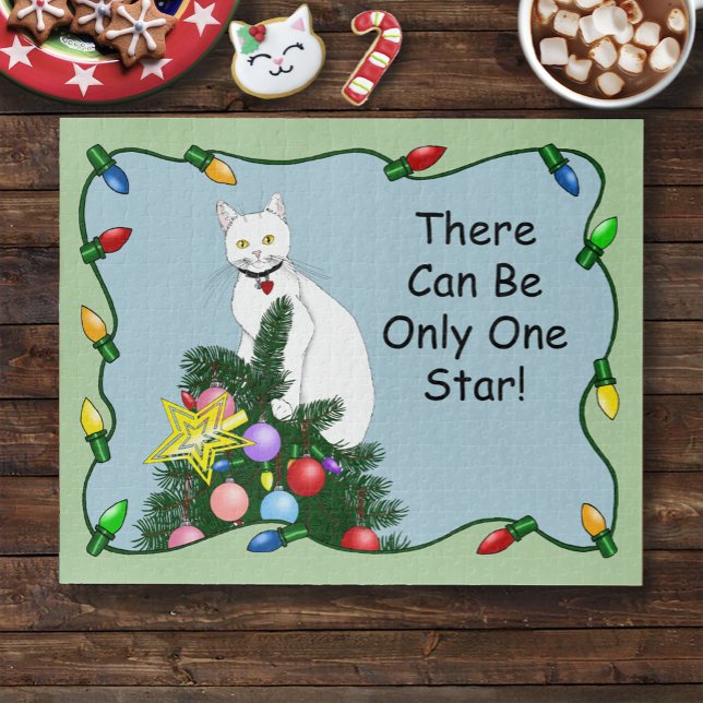 Puzzle Gato blanco divertido del árbol de Navidad (Subido por el creador)