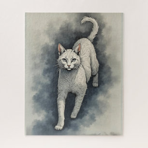 Puzzle Gato blanco en estilo de dibujo a tinta china