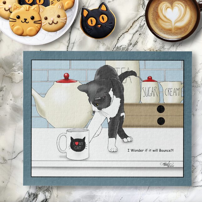 Puzzle Gato blanco gris Funny Tea Mug Kitchen (Subido por el creador)