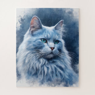 Puzzle Gato Blanco Majestuoso con Ojos Azules – Azul Eleg