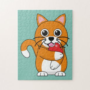 Puzzle Gato blanco Naranja lindo comiendo Personalizado d