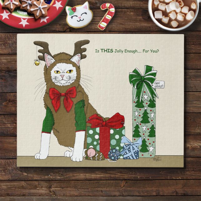 Puzzle Gato Blanco Navidad Alegre Divertido (Subido por el creador)