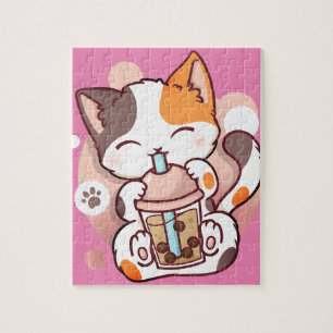 Puzzle gato boba tea bubble tea tea anime kawaii neko pul