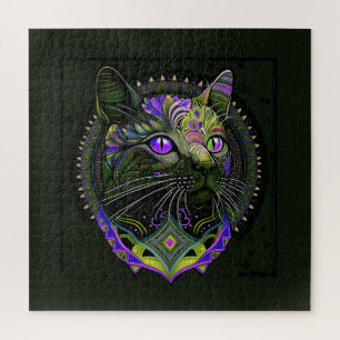 Puzzle Gato Bombay Psicodélico en Púrpura