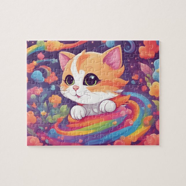 Puzzle Gato bonito y colorido del arcoiris (Horizontal)
