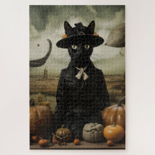 Puzzle Gato Bruja con Calabazas