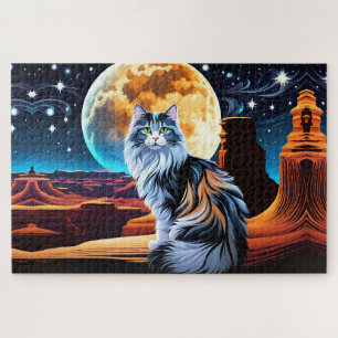 Puzzle Gato Calico diluido, en el Desierto-Luna Llena