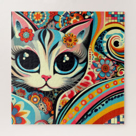 Puzzle Gato caprichoso arte folclórico mexicano estilo Ta