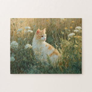 Puzzle Gato caprichoso en un campo de flores silvestres
