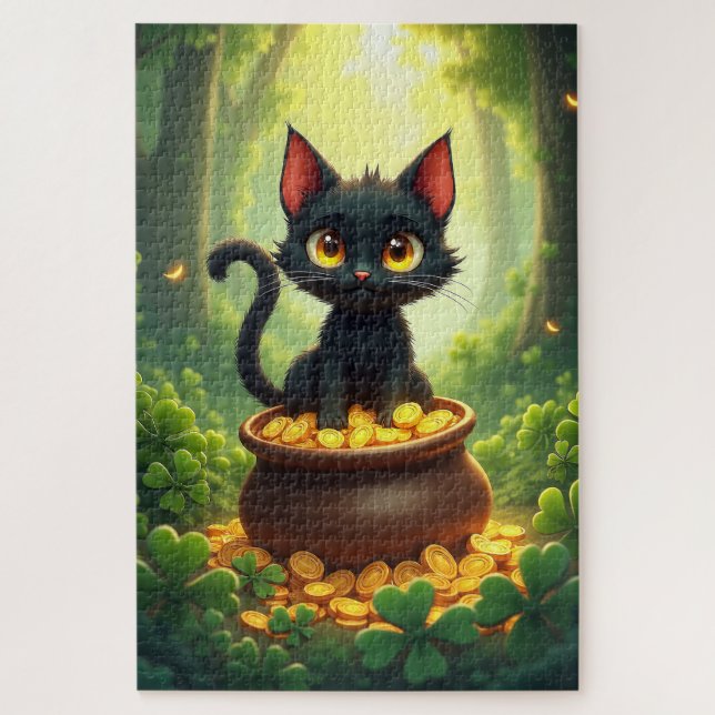Puzzle Gato caprichoso en una olla de oro (Vertical)