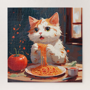Puzzle Gato comiendo espagueti