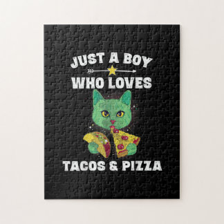 Puzzle Gato Comiendo Pizza Y Taco En El Espacio Divertido
