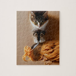 Puzzle Gato comiendo Spaghetti