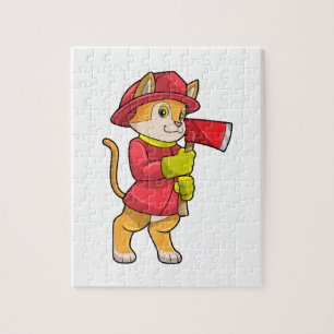 Puzzle Gato como bombero con hacha
