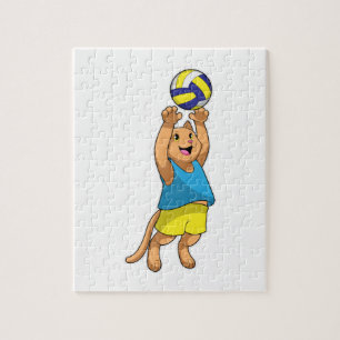 Puzzle Gato como jugador de voleibol con voleibol