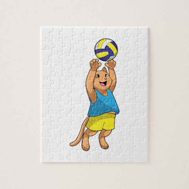 Puzzle Gato como jugador de voleibol con voleibol (Vertical)